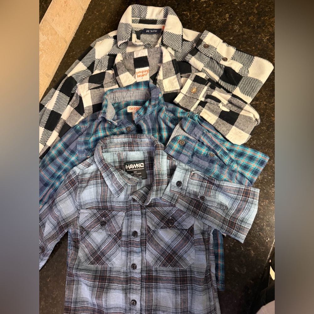 Tony Hawk Boys' Blue Plaid Button-Up Shirt - Casual Long Sleeve SET OF 4